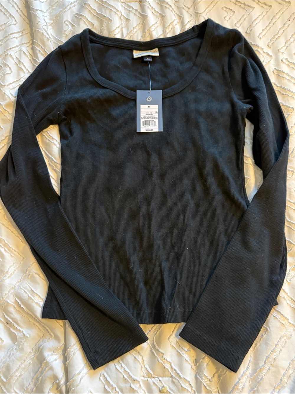 Universal Thread Black Ribbed Scoop Neck Long-Sleeve Top